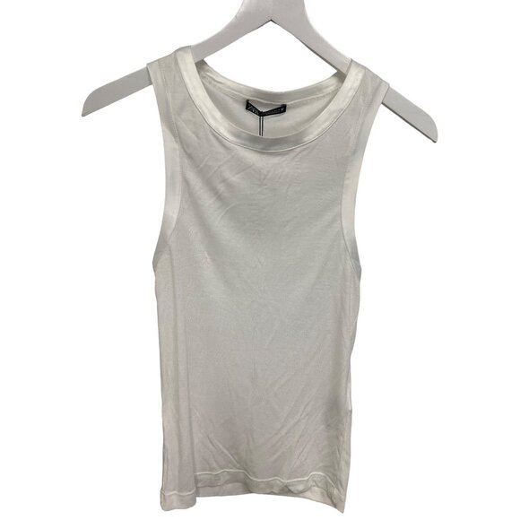 Zara White Ribbed Tank Top With Silky Trim Detail - Picture 1 of 4